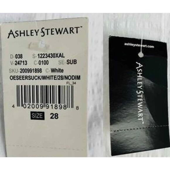 Ashley Stewart Pants Size 28 White Seersucker Ankle Length Pants New - Picture 7 of 10